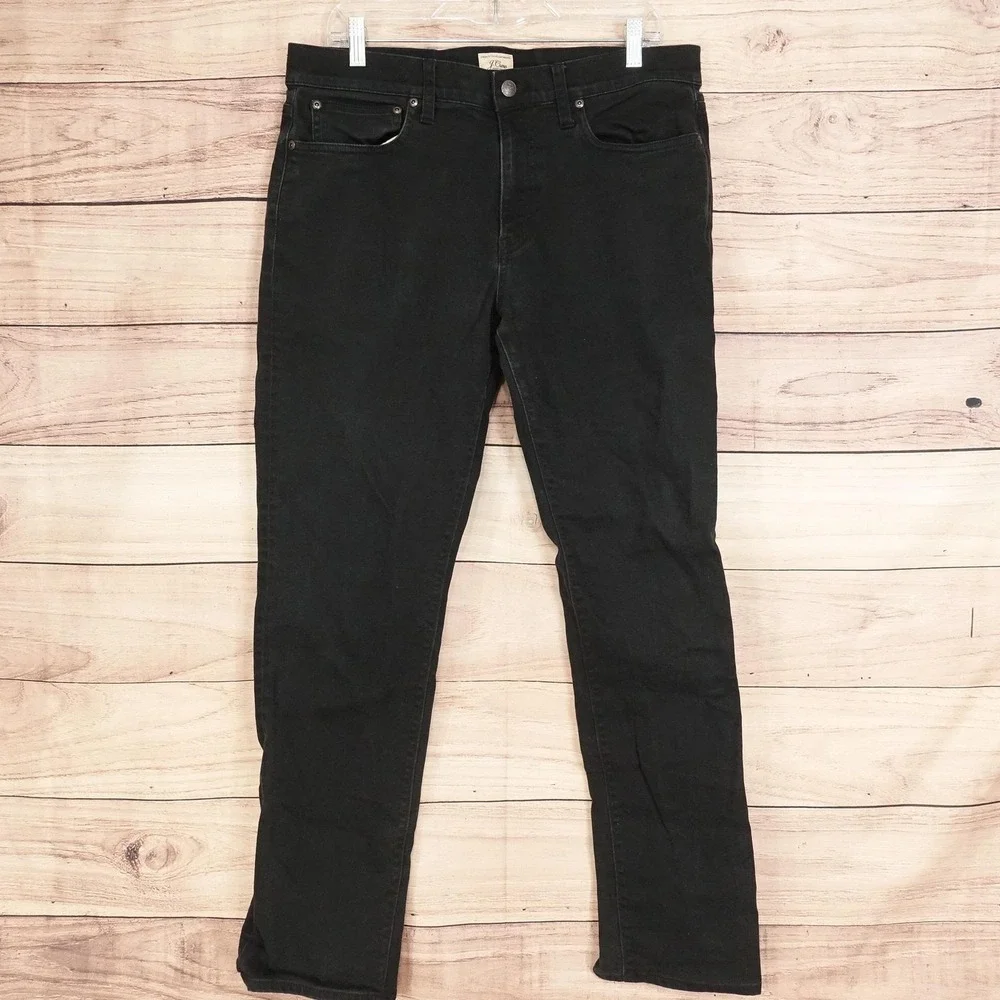 J.CREW 770 Jeans Mens 34x32 Black Dark Wash Regular Tapered Stretch Denim Pants